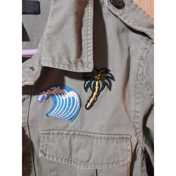 Forever 21 Utility Drawstring Army Green Jacket With Patches Size Small Pockets - Picture 4 of 16